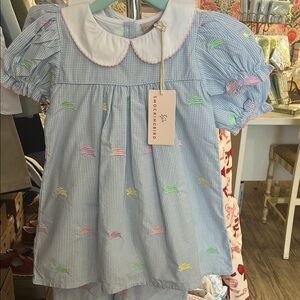 Smockingbird Blue Gingham Dress with Embroidered Bunnies NWT